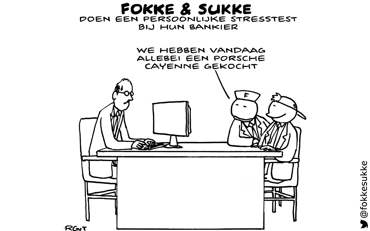 F&S doen een persoonlijke stresstest bij hun bankier (NRC, ma, 27-10-14)