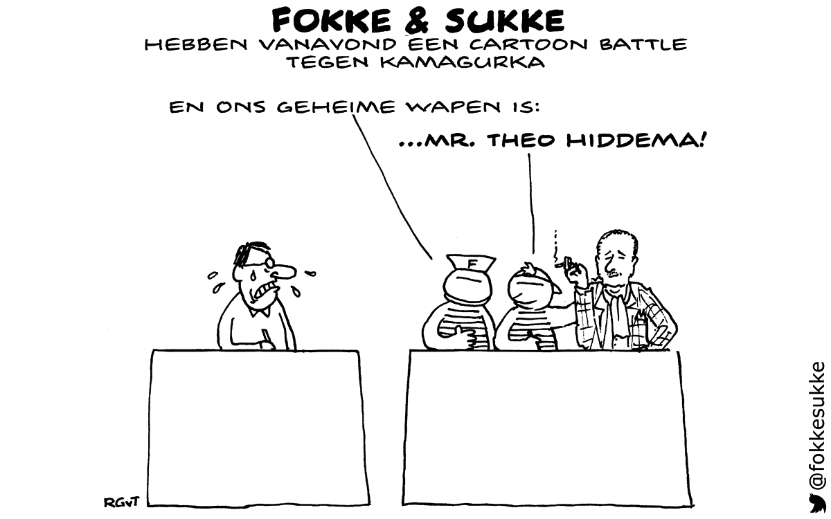F&S hebben vanavond een cartoon battle tegen Kamagurka (NRC, za, 08-11-14)