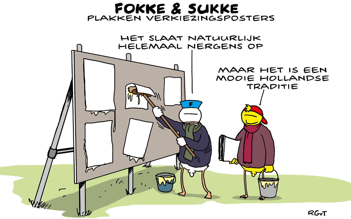 F&S plakken verkiezingsposters (NRC, wo, 22-02-17)