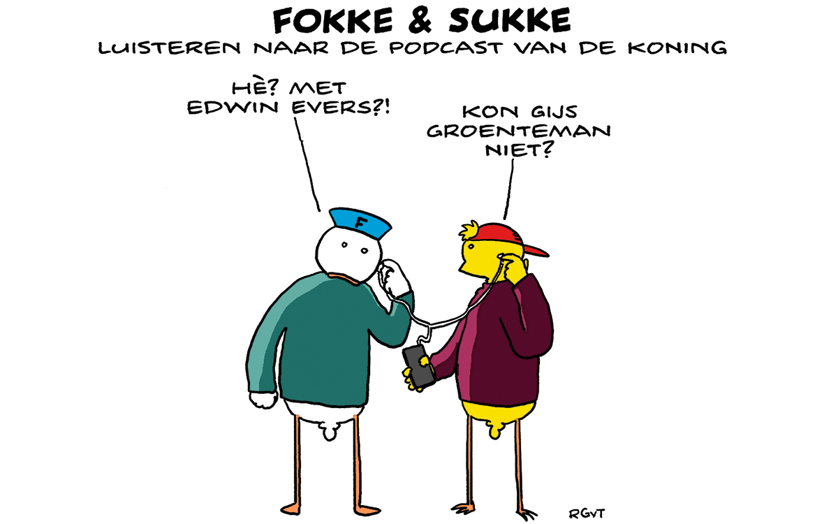 F&S luisteren naar de podcast van de koning (NRC, do,27-04-23)