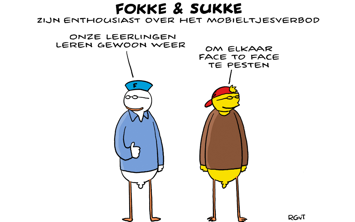 F&S zijn zó enthousiast over het mobieltjesverbod (NRC, wo, 31-01-24)