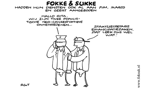 Fokke & Sukke hadden hun diensten ook al aan Pim, Marco en Geert aangeboden (NRC, ma, 17-09-07)