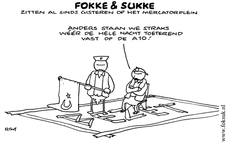 F&S zitten al sinds gisteren op het Mercatorplein (NRC, vrij, 20-06-08)