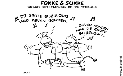 F&S hebben zo'n plezier op de tribune (NRC, do, 28-10-10)